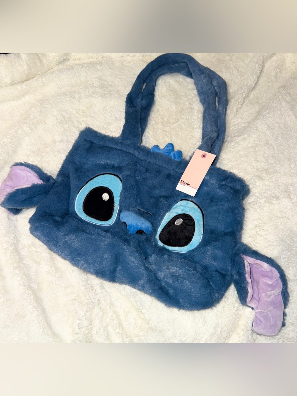 Chloe Plush Crossbody Bag in Blue with Lavender Accents